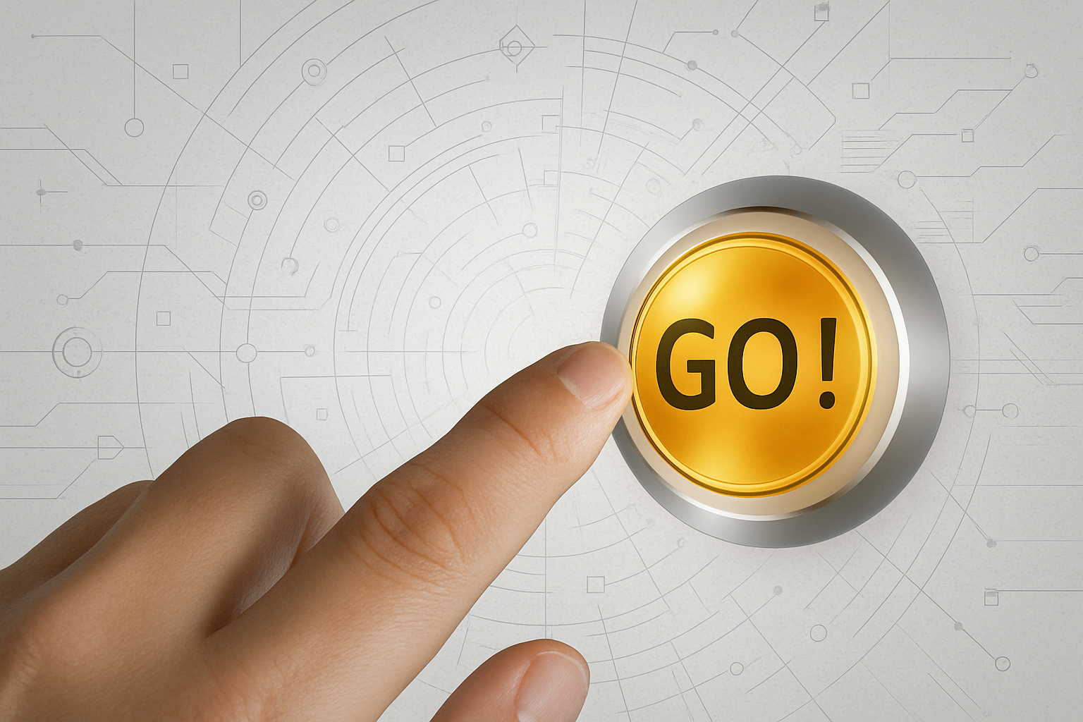 A hand pressing a Go! button